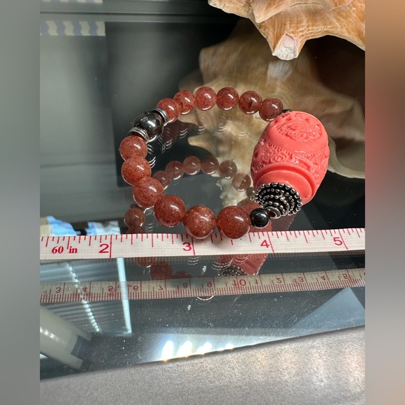STRAWBERRY QUARTZ STONES + LUCKY DRAGON NATURAL BRACELET size 7” - Picture 7 of 14